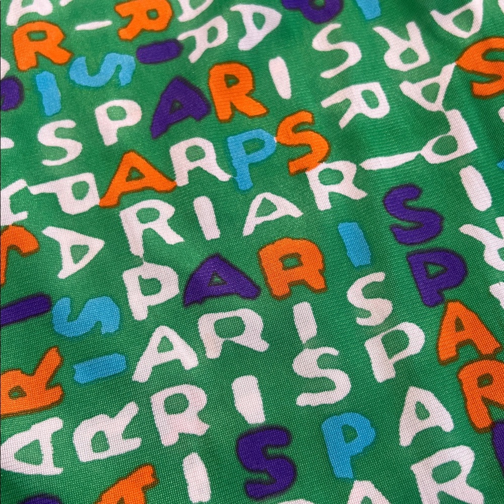 Vintage Green, Purple, Orange, Blue Vibrant PARIS letter patterned Shirt Dress - Picture 8 of 11